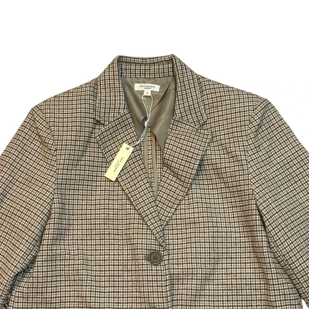 Max Studio Women's‎ Plaid Blazer Brown Button Business Jacket Size S